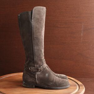 Alberto Fermani Boots Womens SZ EU 37 US 7 Brown Suede Tall Side Zip Riding Flat